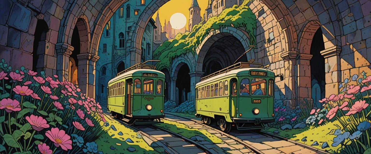 Underground City Trolly in Comic Book Style
