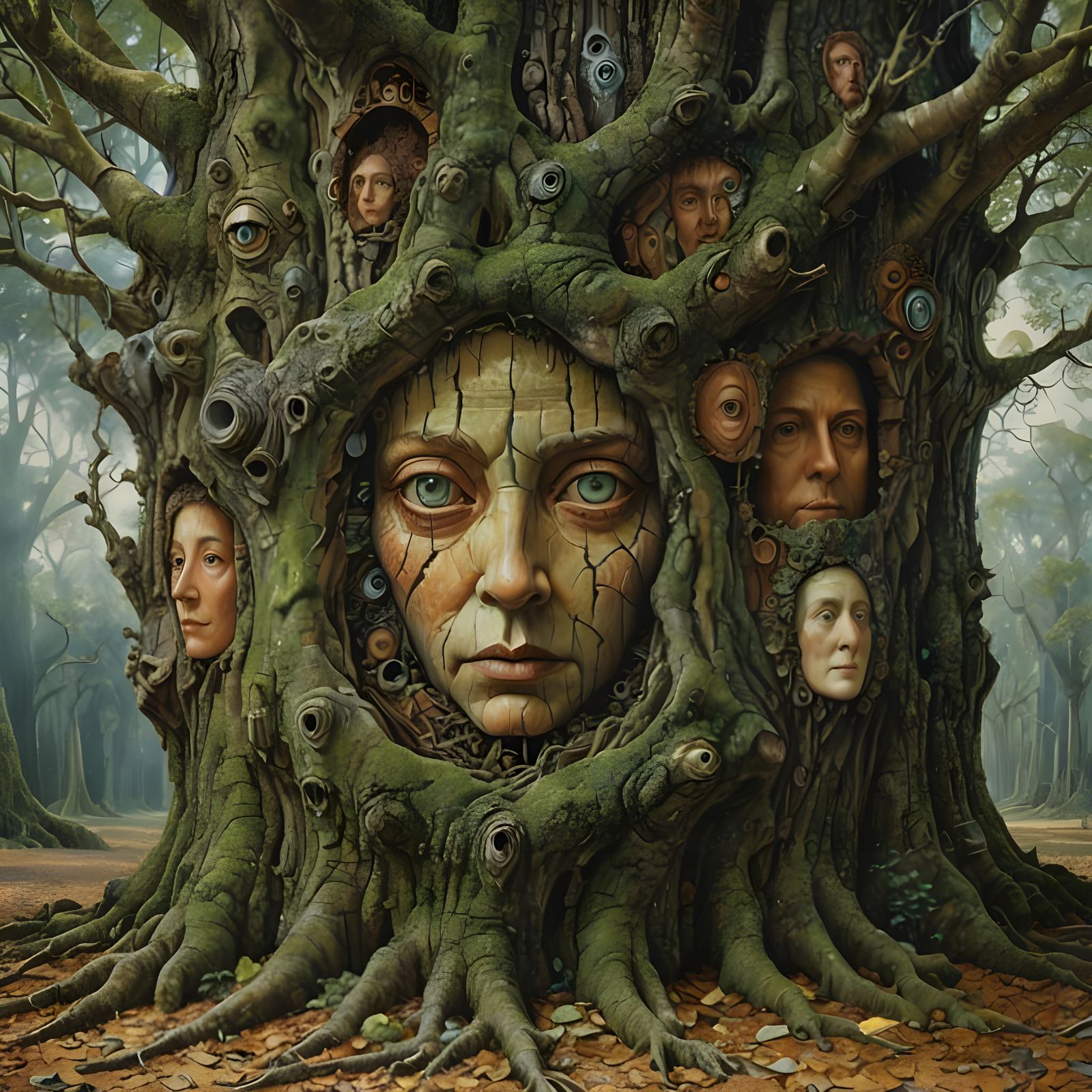 Face in Tree Bark: Fantasy Art