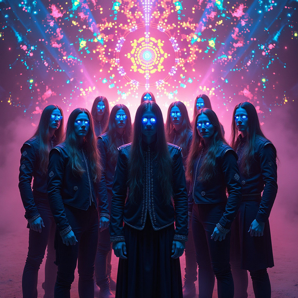 Death Metal Band Aglow on Neon Stage