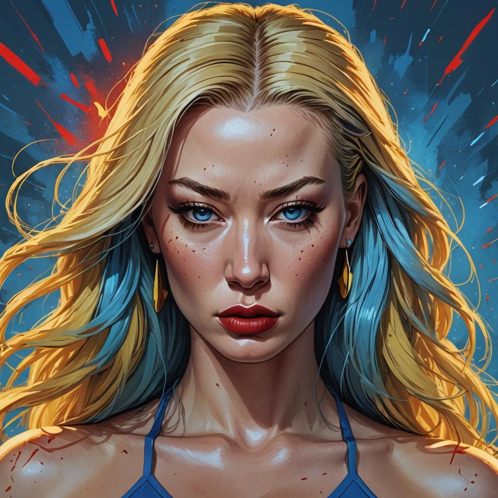 Fierce Girl Portrait in Comic Book Style