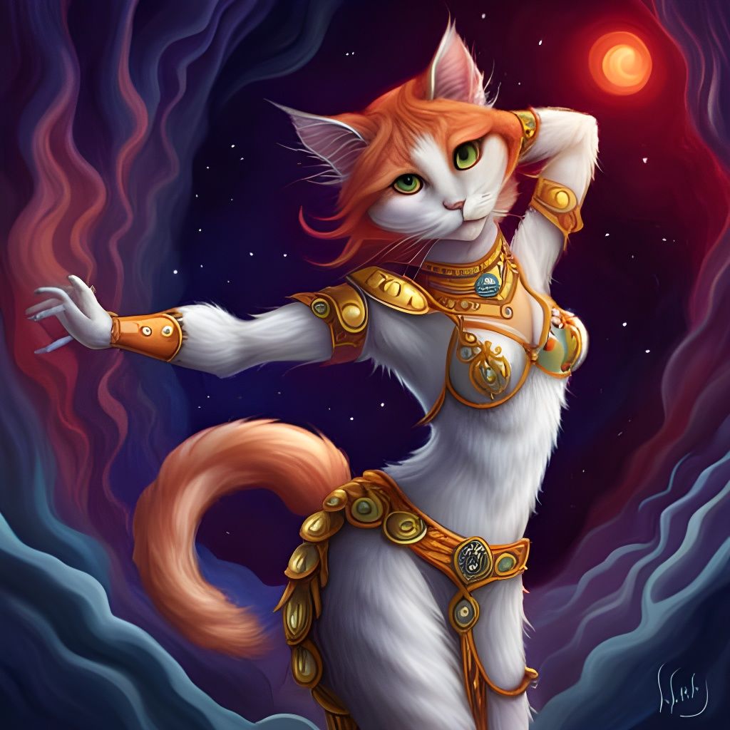 Anthropomorphic Cat Belly Dancing: Fantasy Art