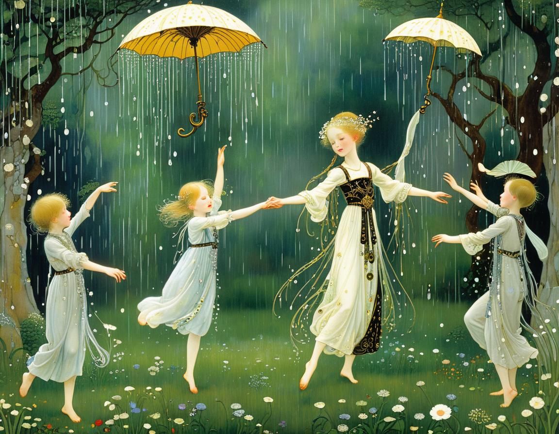 Children Dancing in Summer Rain, Klimt-Nielsen Style