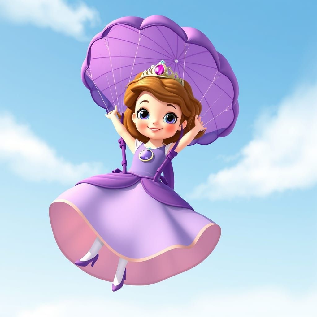 Princess Sofia Skydiving with Purple Parachute