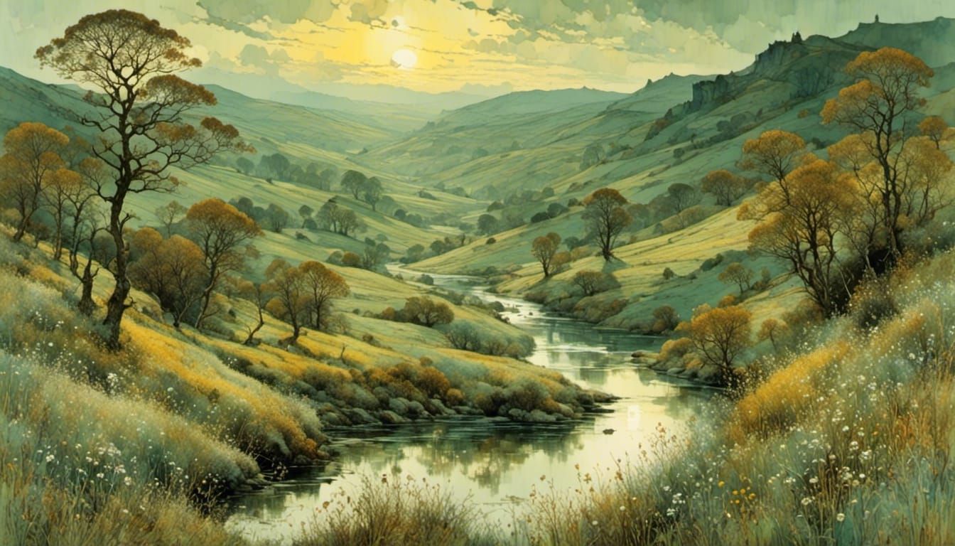 Serene River Valley in Luminist Impressionist Style