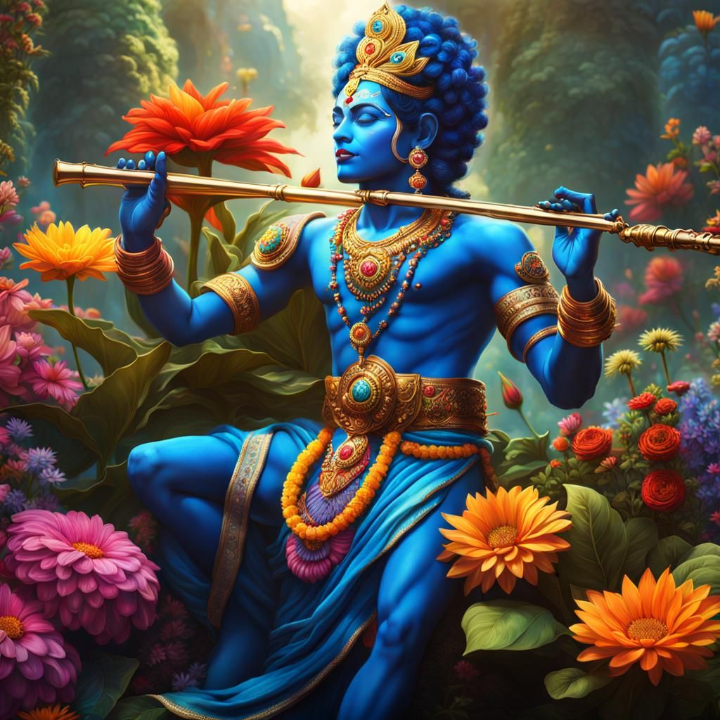 Image of Krishna with blue skin
