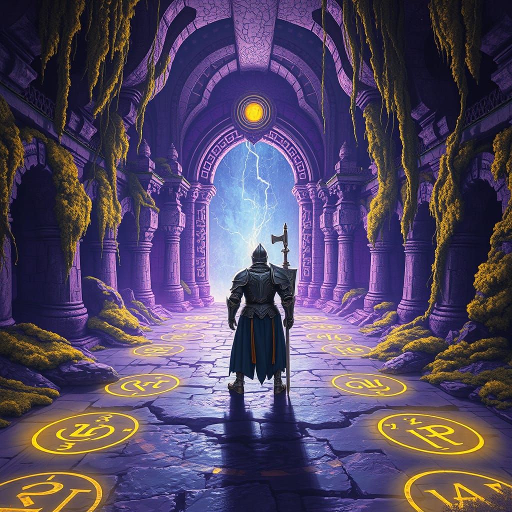 Knight Guarding Mystical Portal in Dark Fantasy Style