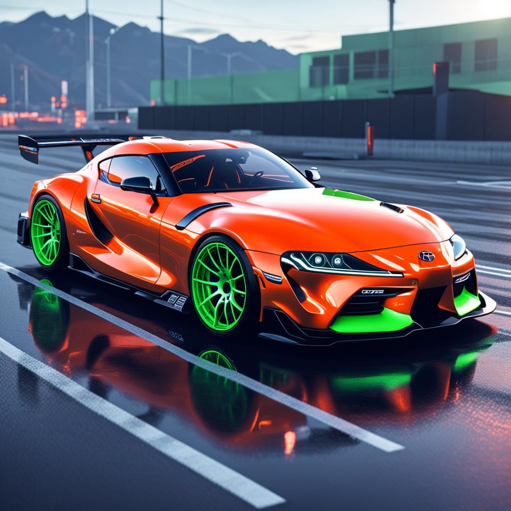 Futuristic Neon Toyota Supras Racing: Synthwave Style
