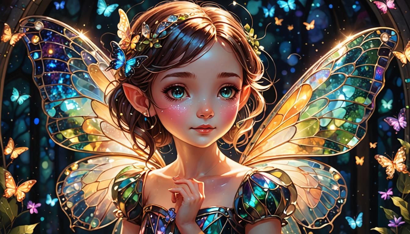 Glowing Fairy with Stained Glass Wings