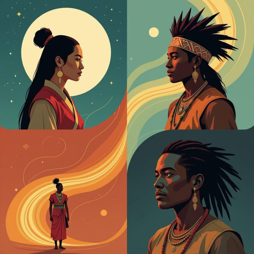 Cultural Collage in Cinematic Digital Art Style