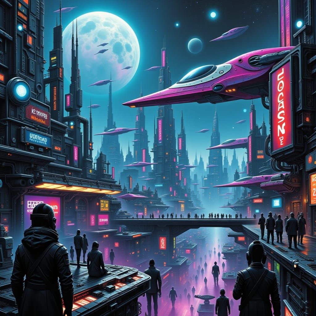 Neon Metropolis: Humans and Aliens in 3025