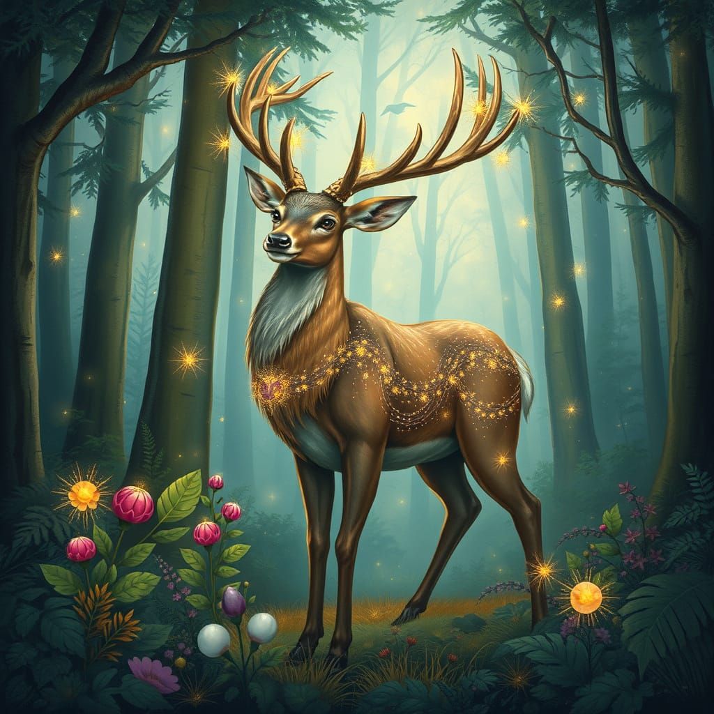 Majestic Magic Deer in Dreamy Woodland Style