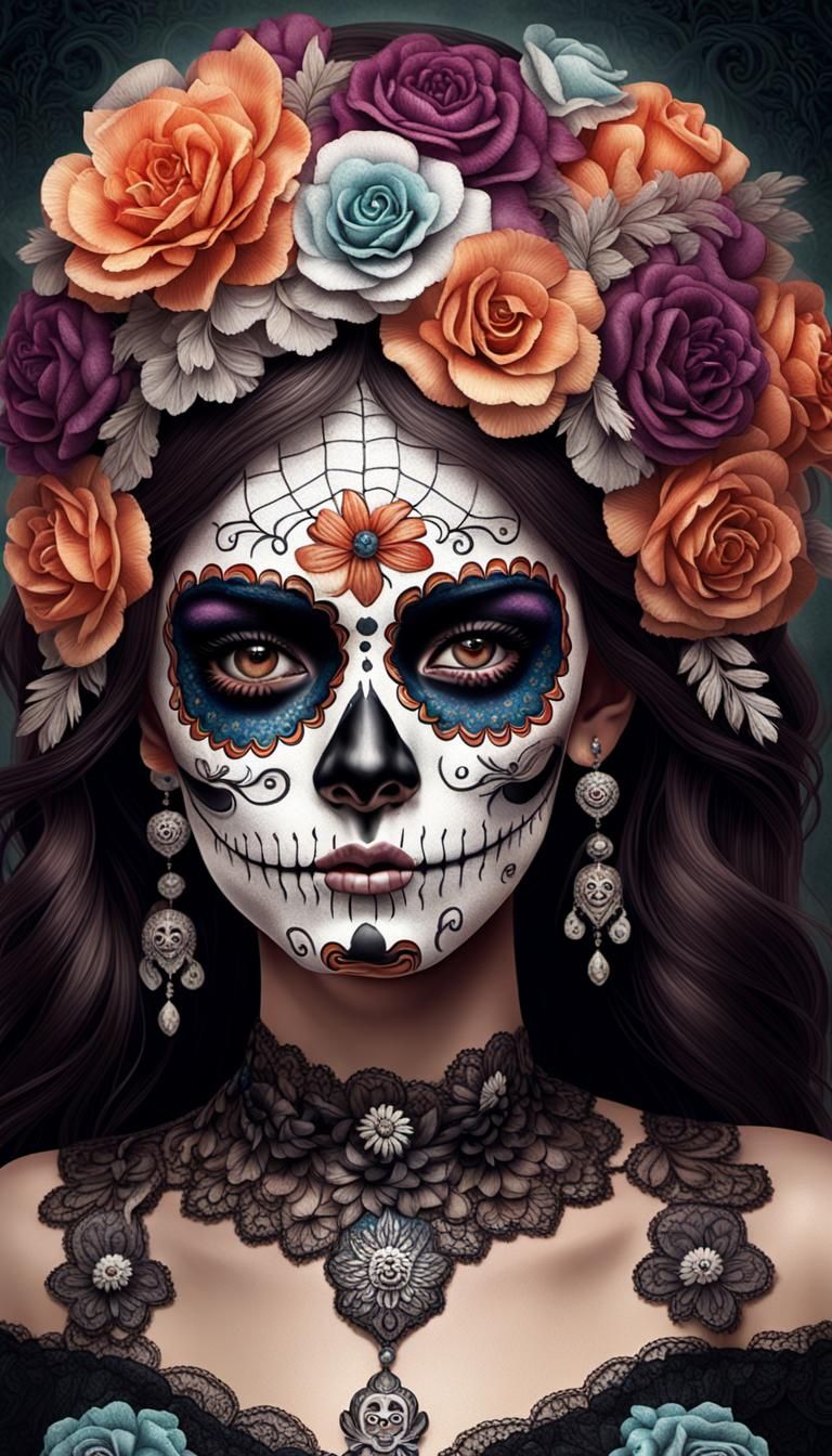 Dia de los Muertos Sugar Skull Lady Portrait