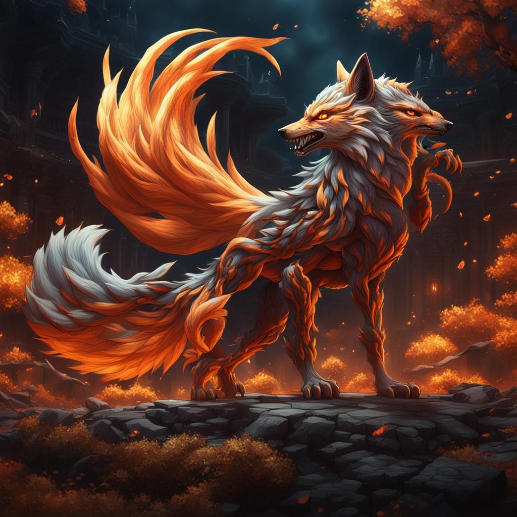 Detailed Nine-Tailed Fox Fantasy Concept Art