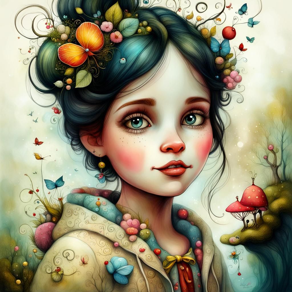 Whimsical Dreamscape Ink Illustration in Jansson Style