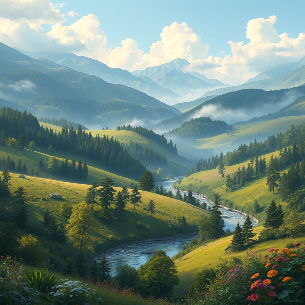 Whimsical Environmental Tapestry in Digital Painting