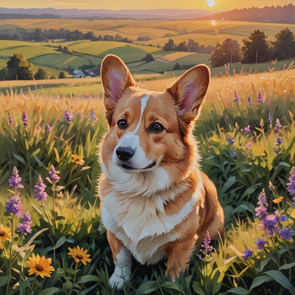 Corgi Portrait in Oil Painting Style