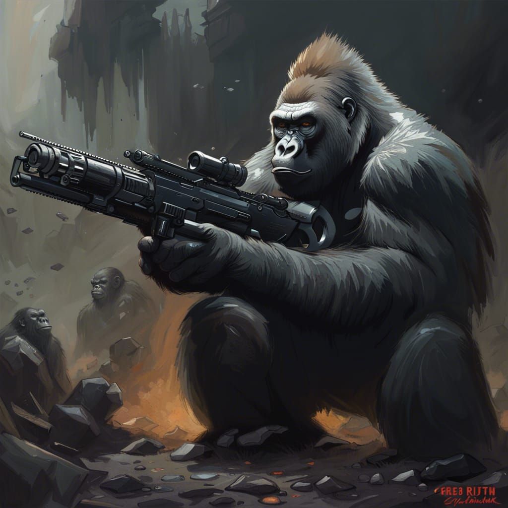 Sinister Gorilla with Machine Gun