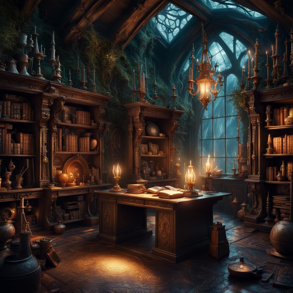 Enchanting Wizard's Laboratory in Ancient Forest