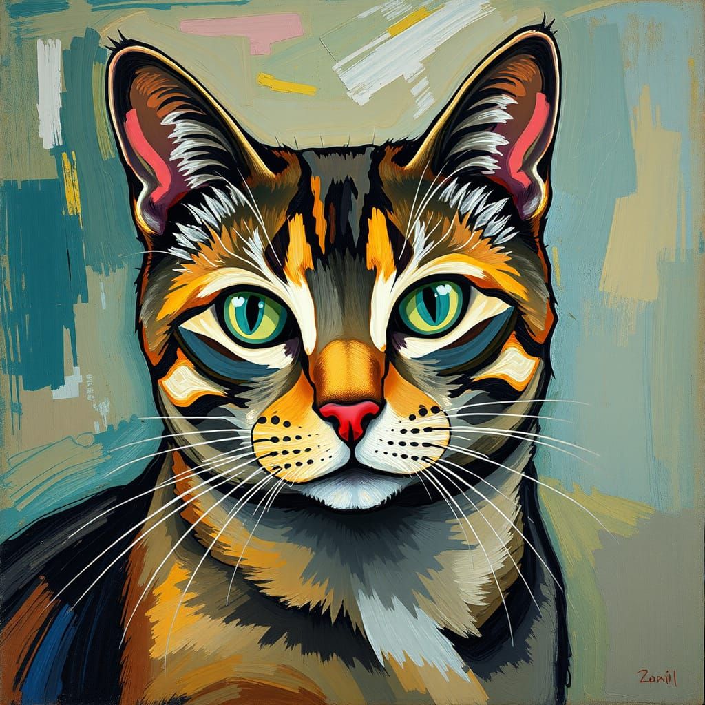 Abstract Feline Masterpiece in Vibrant Cubist Style