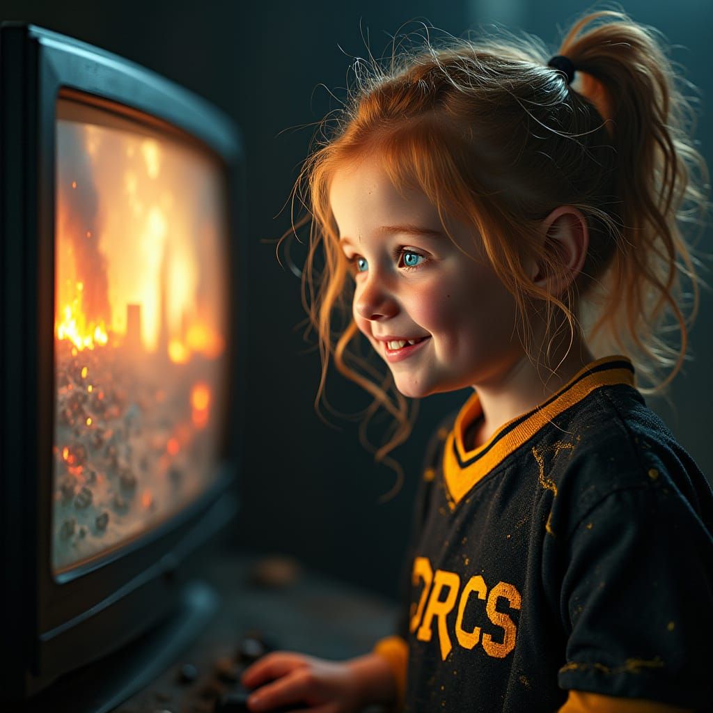 Girl's Sinister Smile Illuminates Apocalyptic Scene in Haunt...