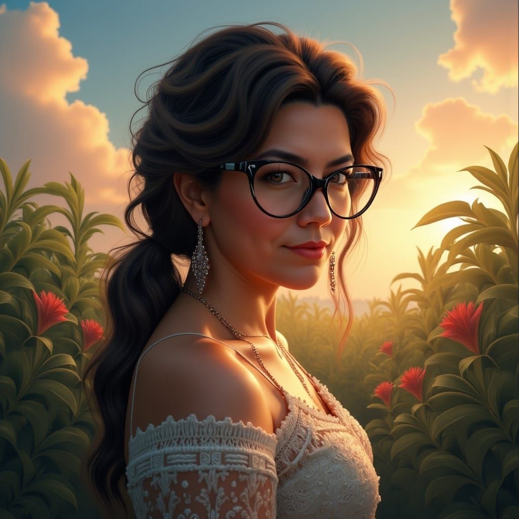 Girl with Glasses in Detailed Matte Painting Style