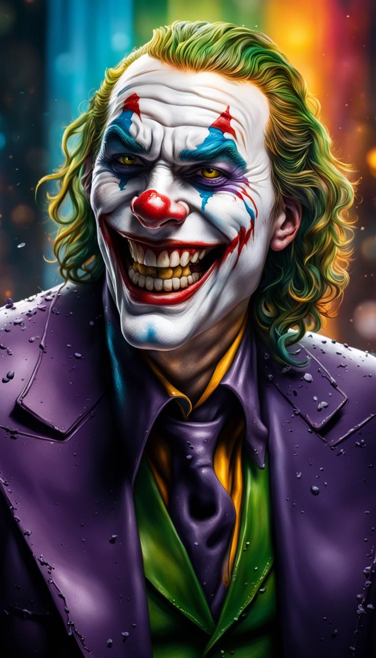 Joker laughing smiles big giant cake with colorful icing