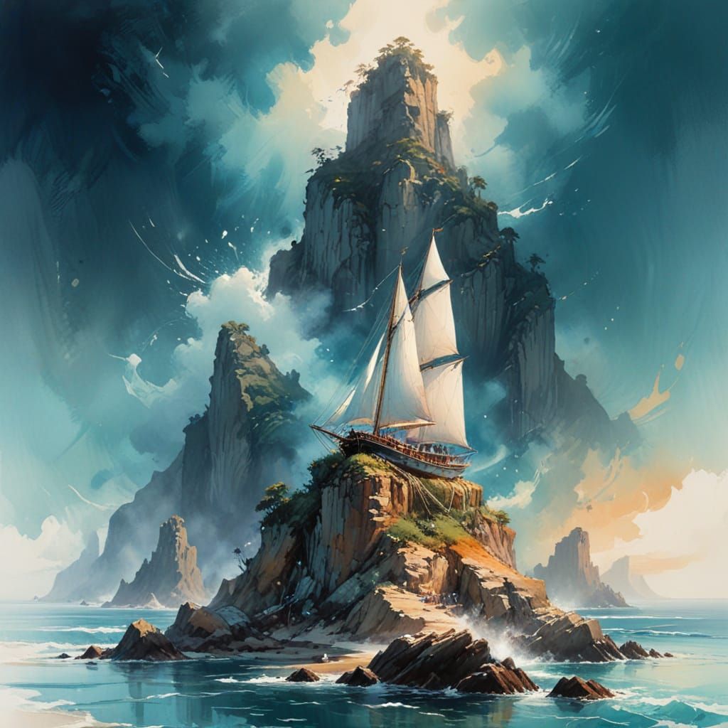 Radiant Summer Coastal Vista in Watercolor Art