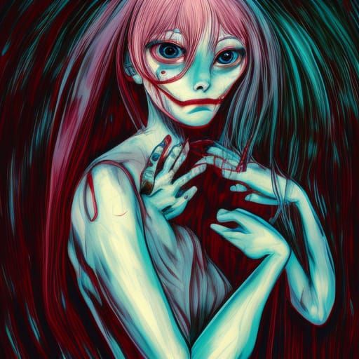 Creepy Girl in Haunted Place, Junji Ito Style