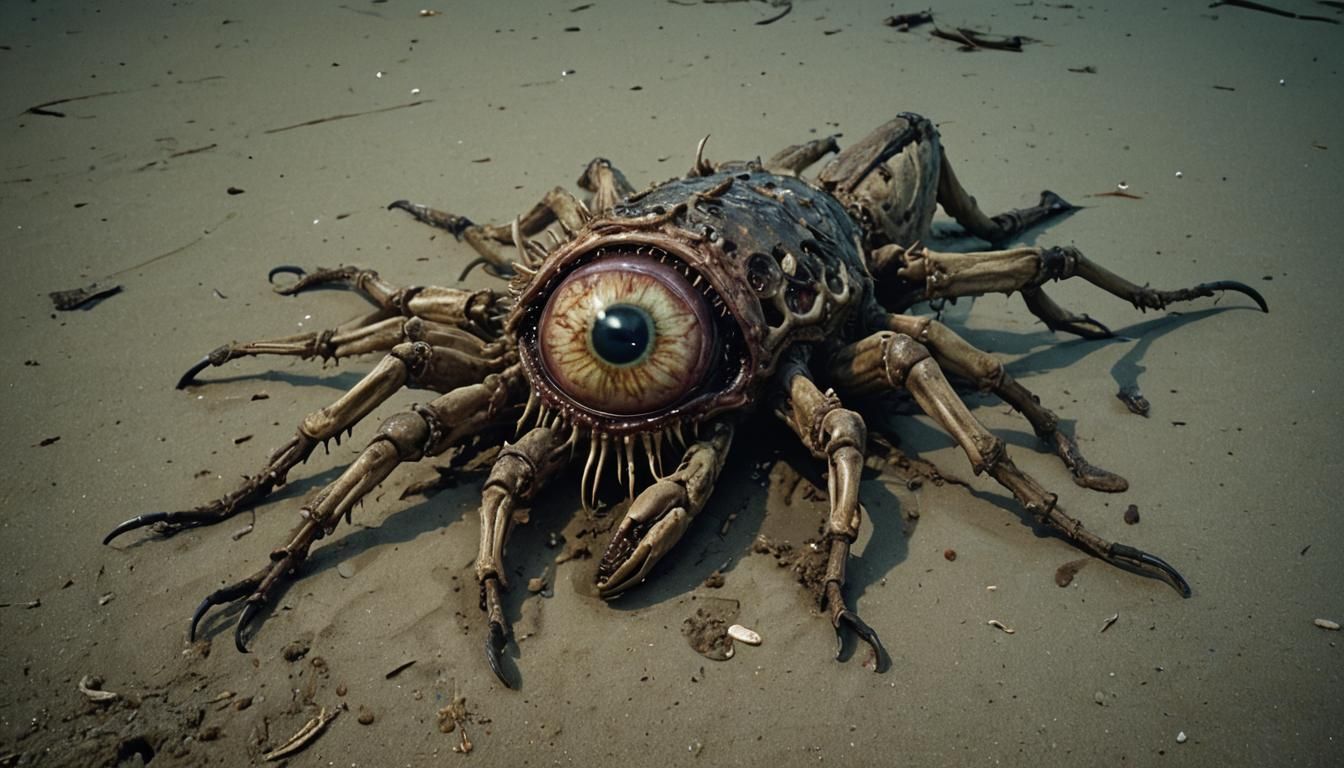 Hyperrealistic Horror: Stranded Insectoid Carcass