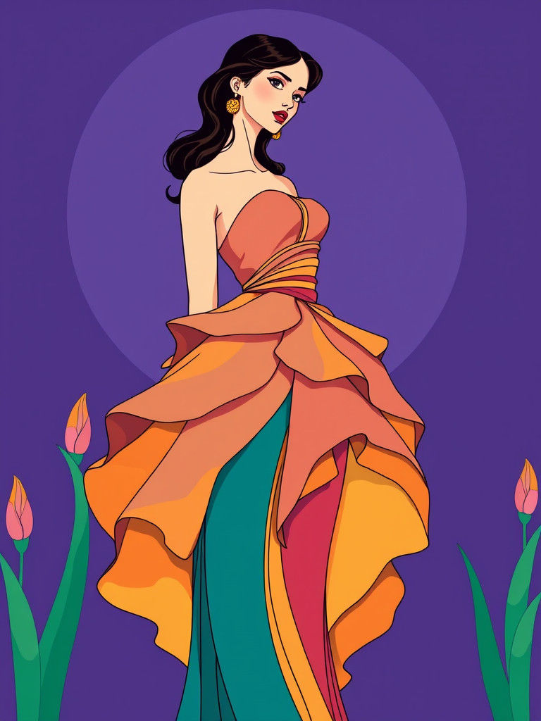 Woman in Iris Dress: Art Nouveau Illustration