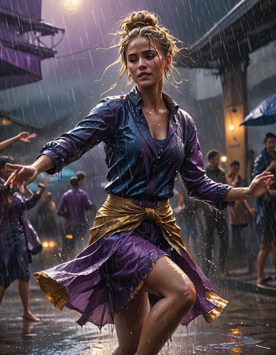 Lady Dancing in Rain, Fantasy Concept Art