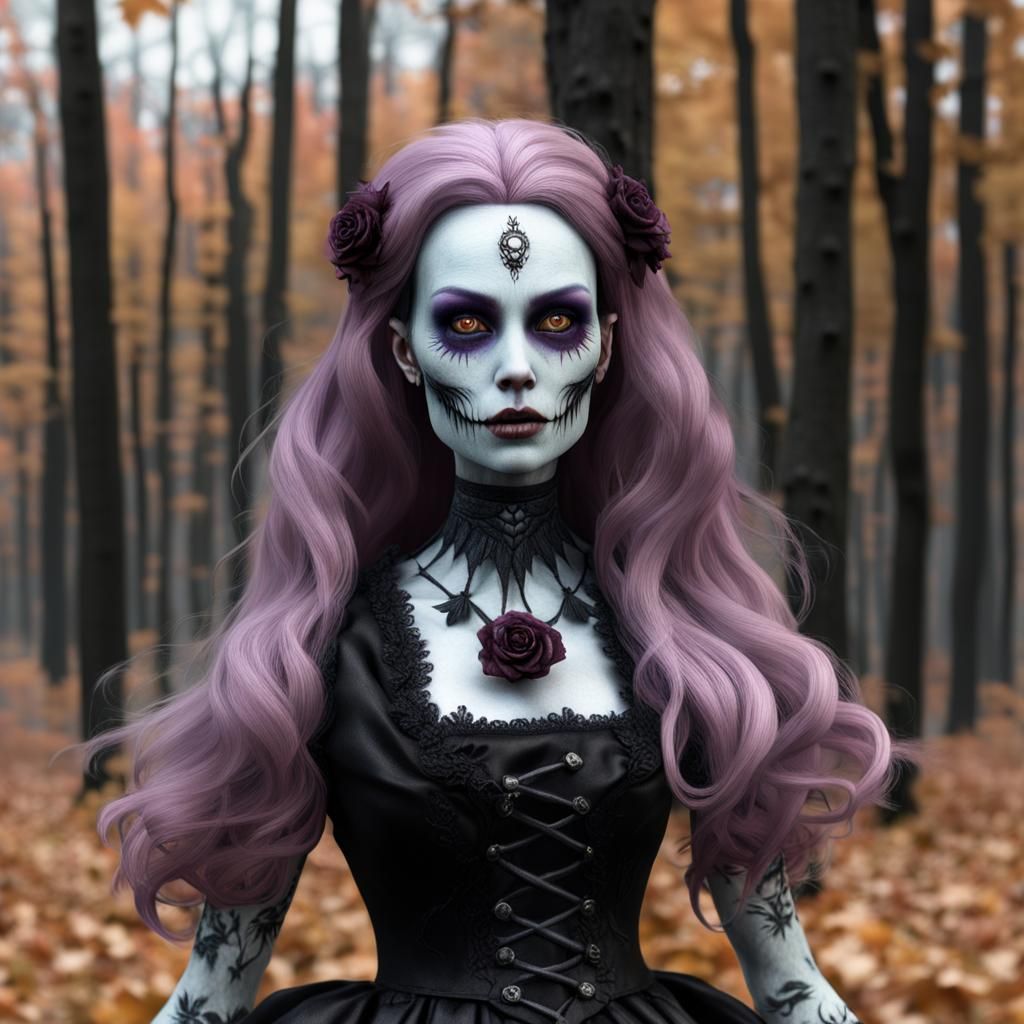 Hyper-Realistic Living Dead Doll in Pastel Witchcore Style