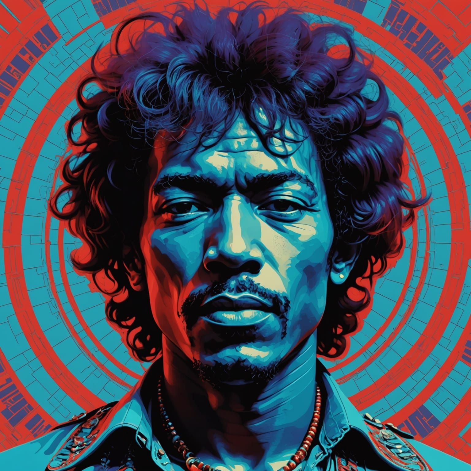 Jimi Hendrix in Vibrant Anaglyph Effect Portrait