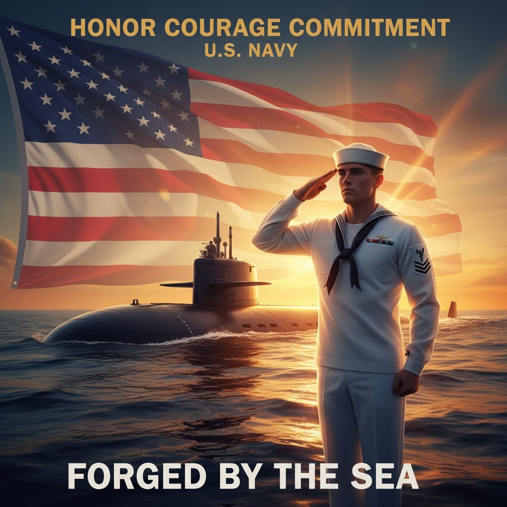 U.S. Navy Recruitment Poster with Sailor and Submarine