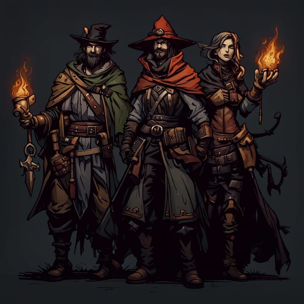 Fantasy Adventurers in Darkest Dungeon Style