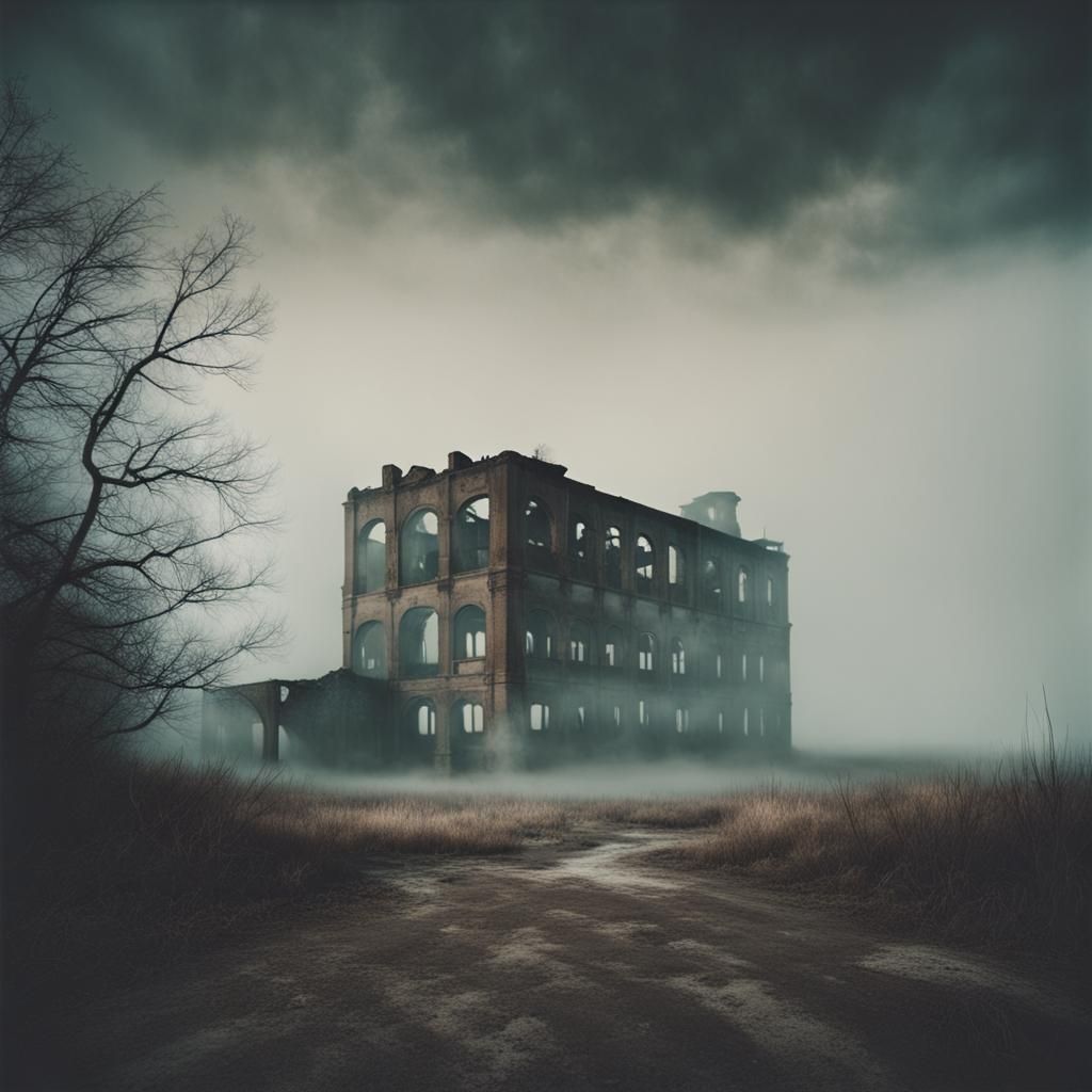 Ethereal Abandoned Factory in Polaroid Style