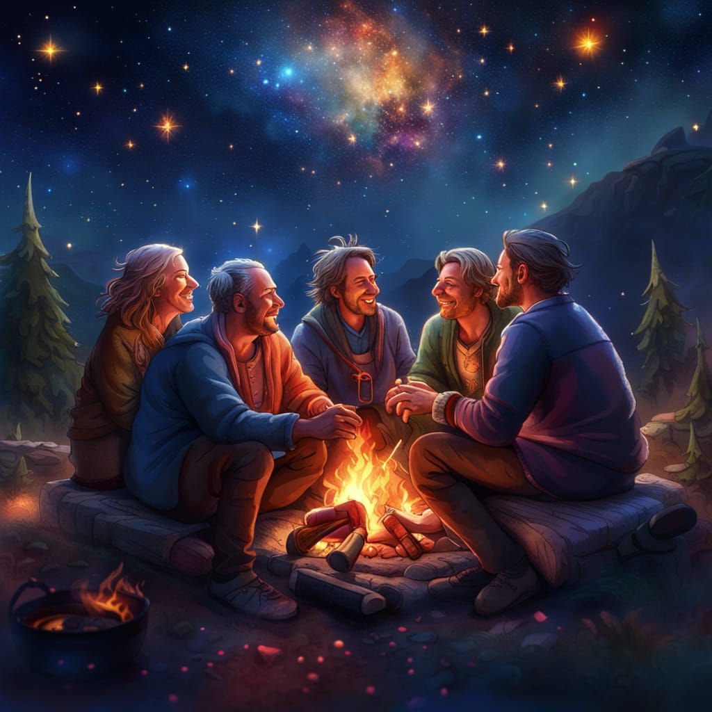 Friends Celebrate Friendship under Starry Sky