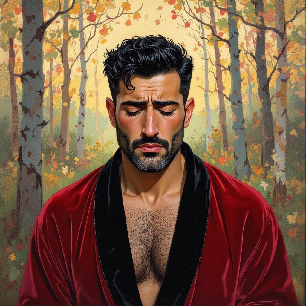 Crying Man in Forest, Impressionist Portrait