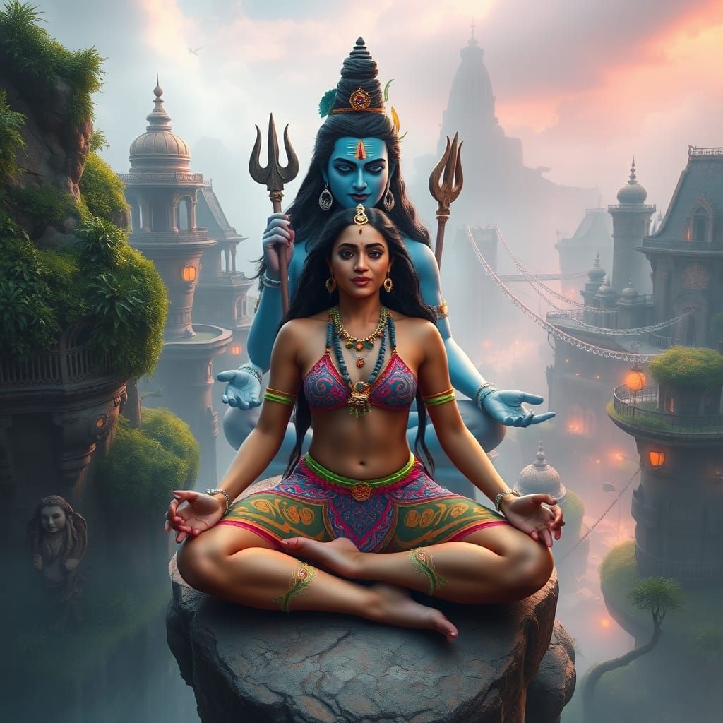 Meditating Deities in a Futuristic Sky City