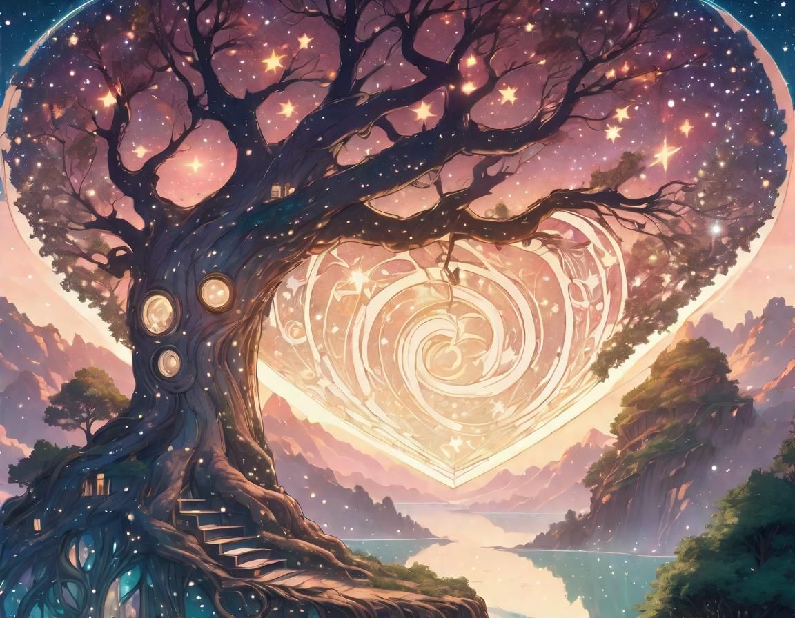 Anime Tree Heart Bursting with Stars