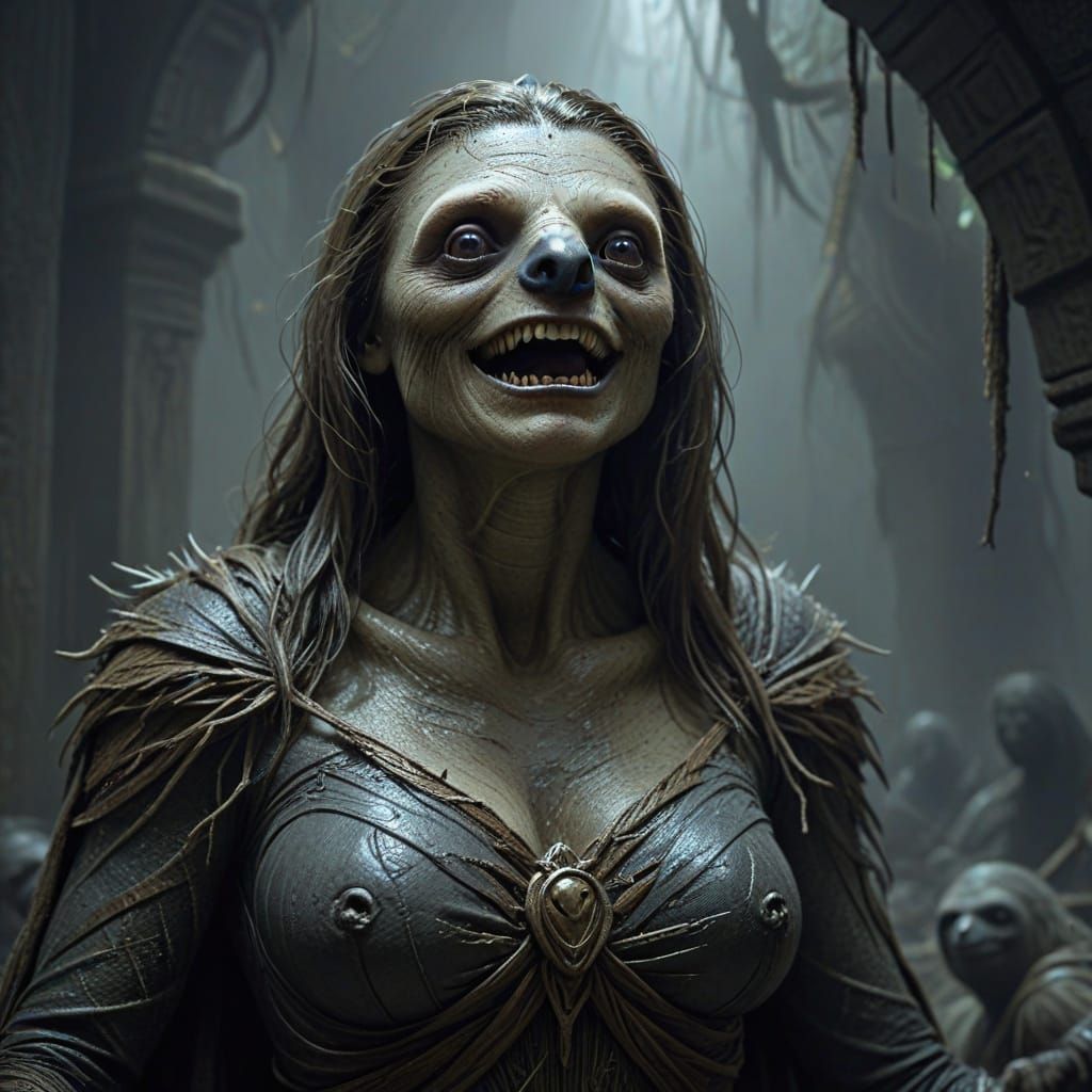 Sloth Woman in Horror Style by Gustave Doré