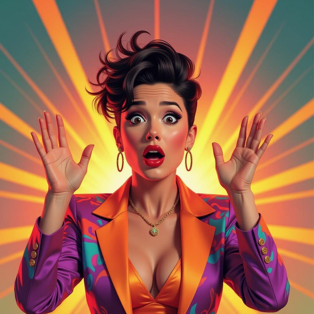 Shocked Person in Vibrant Outfit, Dynamic Digital Art