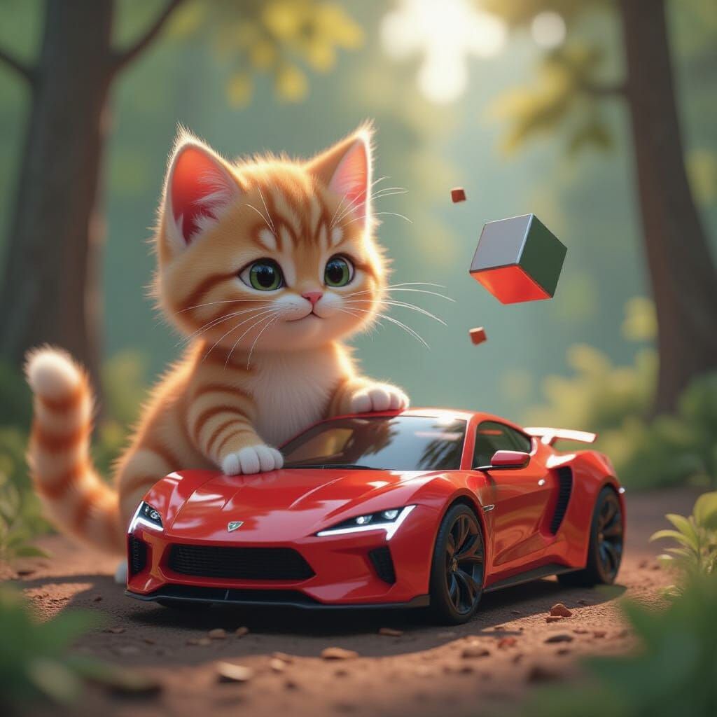 Orange Mohawk Kitten Throws Transforming Cube: Pixar-Style 3...