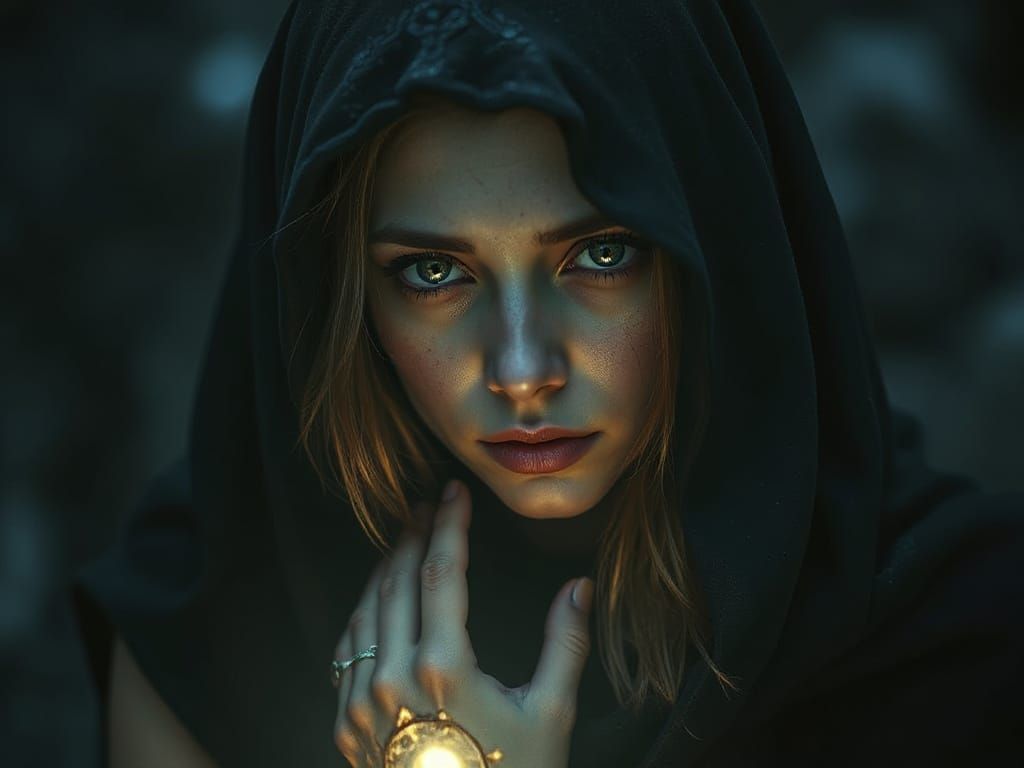 Mysterious Hooded Figure With Glowing Magic Veins