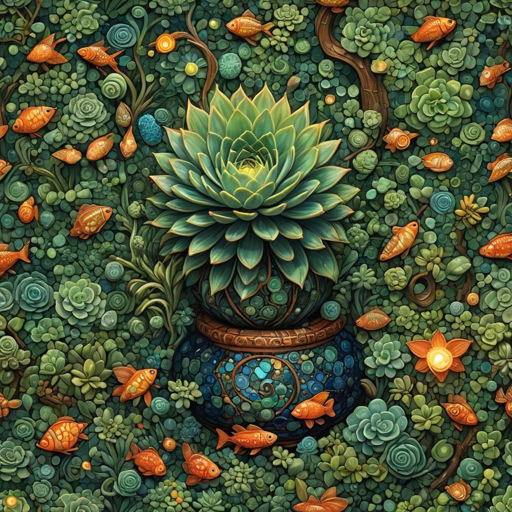 Fibonacci Succulent Plant with Mosaic Lamp, Matte Painting