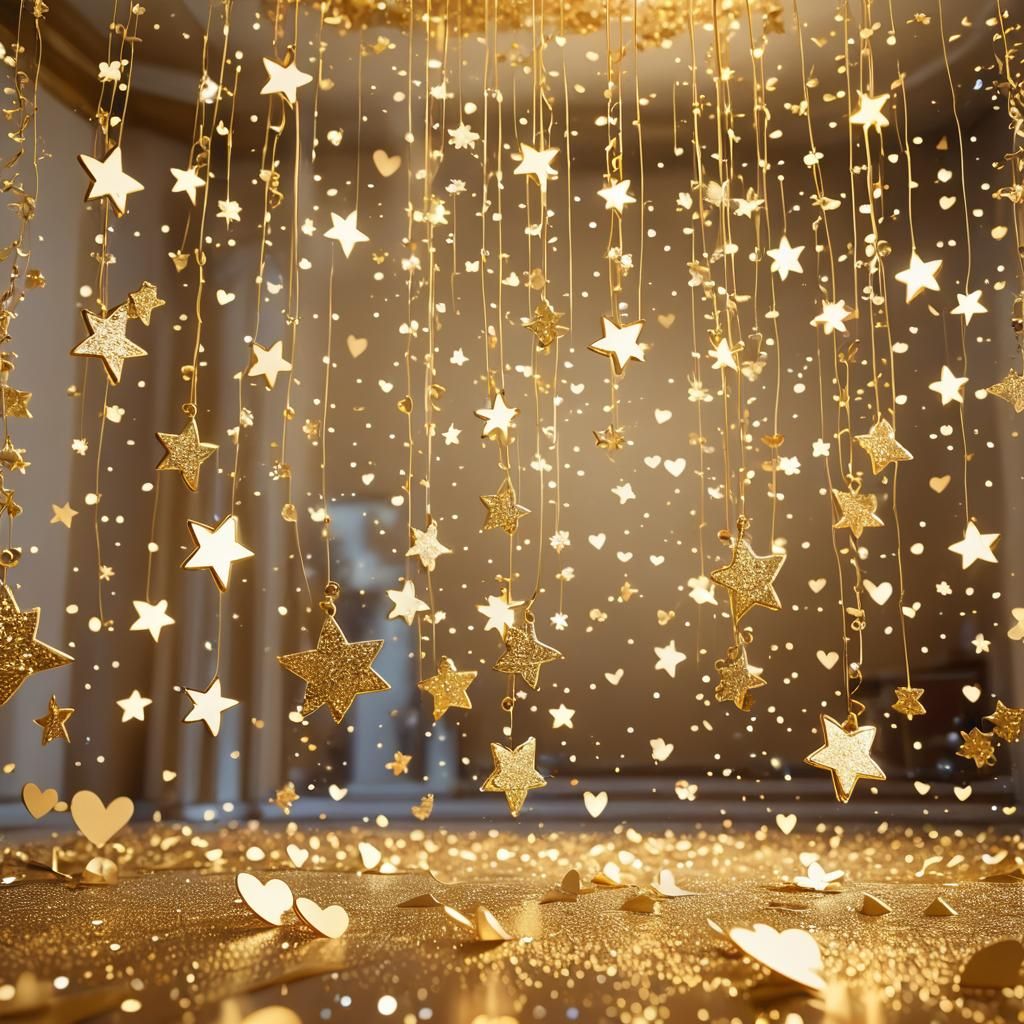 Stars and Hearts in Golden Room: Disney-Inspired 3D Art