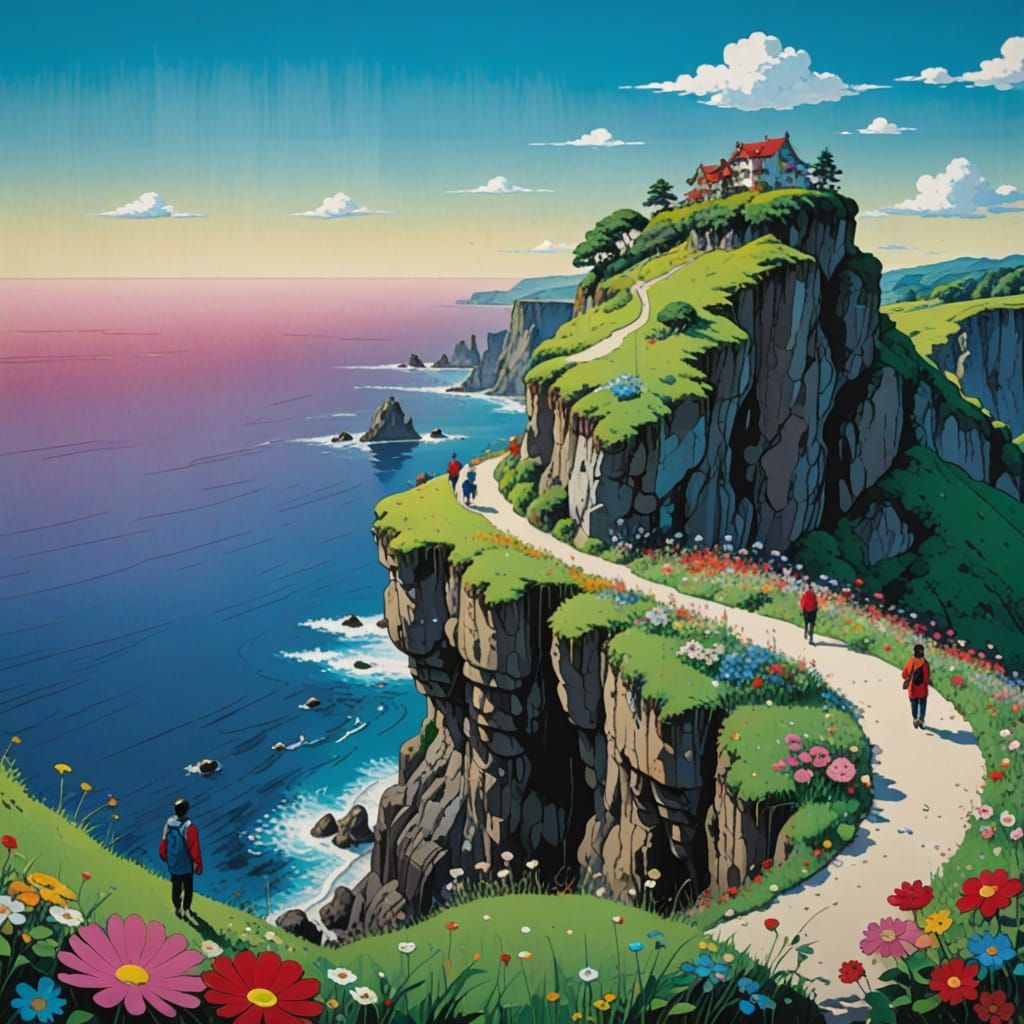 Idyllic Cliffscape with Serene Gathering