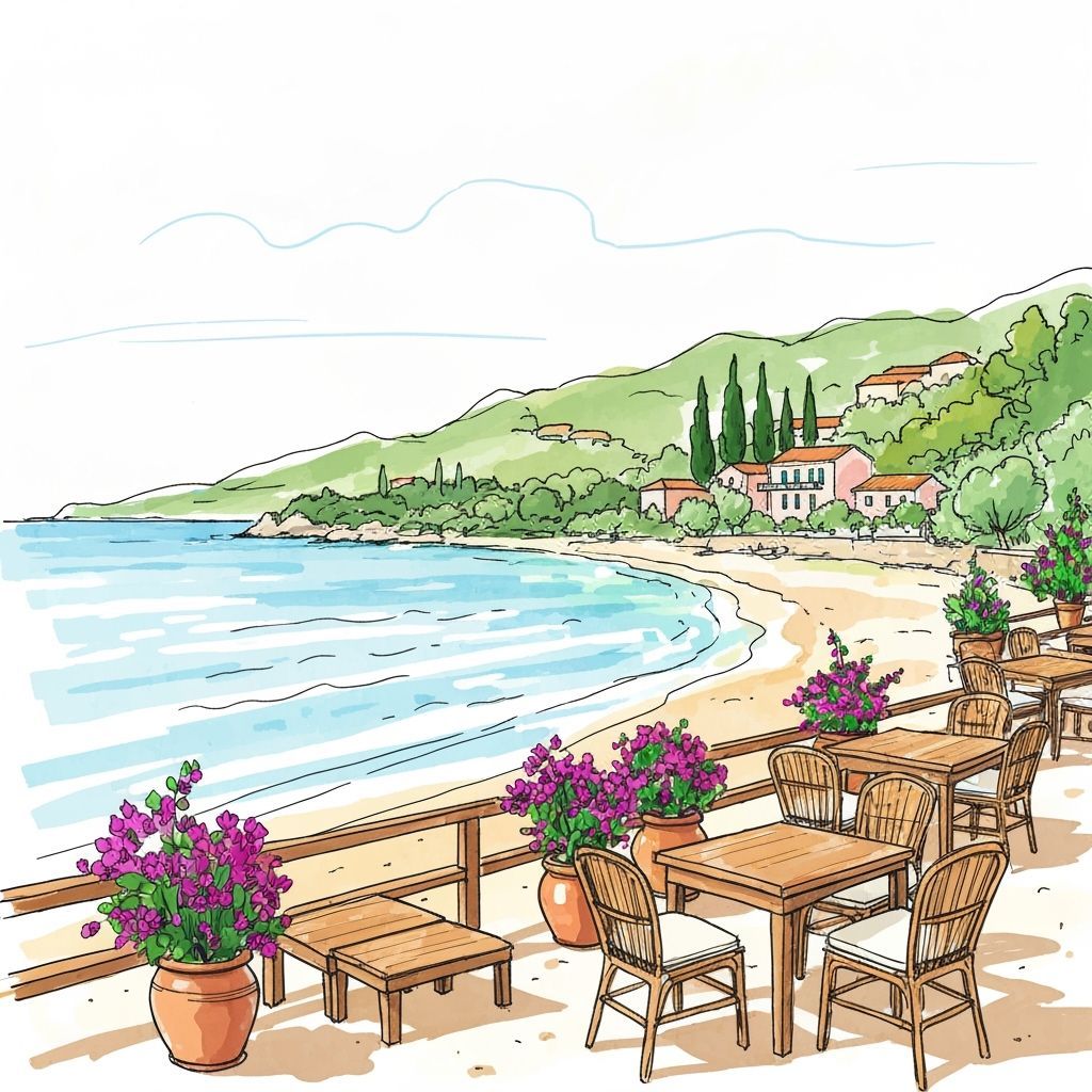 Corfu Coffee Shop Terrace Sketchbook Illustration
