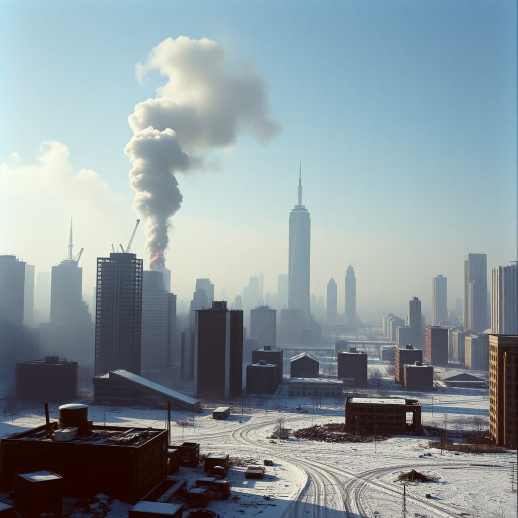 Abandoned Metropolis in Desolate Winter Wasteland