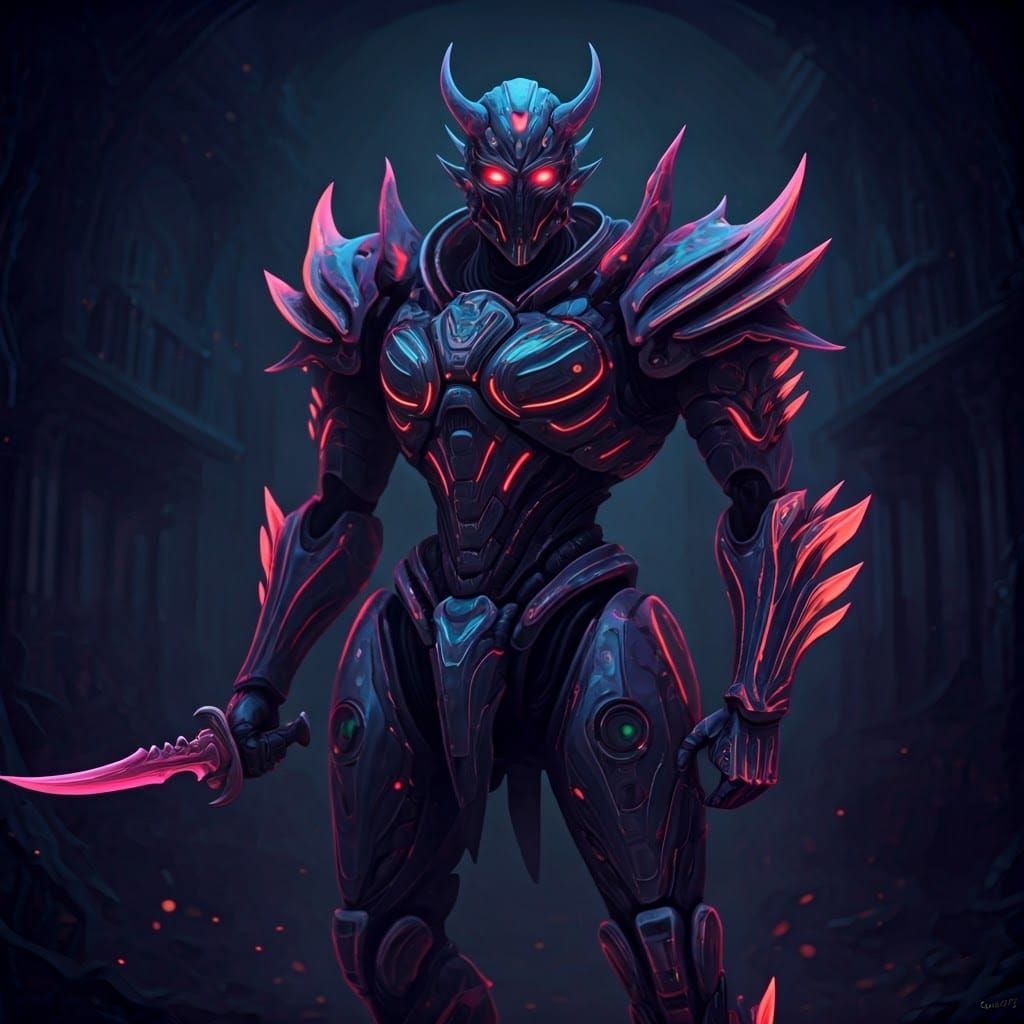 Bioluminescent Mecha Warrior in Dark Fantasy Style